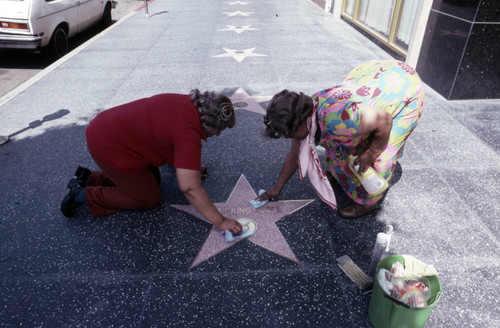 Cleaning a Walk of Fame star