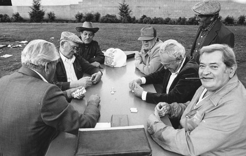 Men playing dominoes at Plummer Park in West Hollywood