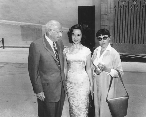 Actress Li Lihua with Cecil B. DeMille and Edith Head
