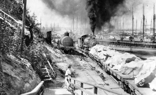 Train hauling rocks for the breakwater