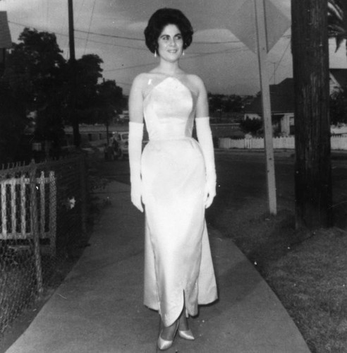 Mexican American woman in evening dress