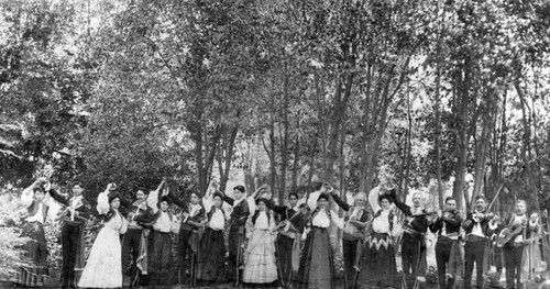 Musicians and dancers in park