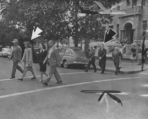 Beulah and Bud leaving court in Santa Ana