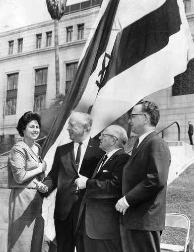 Councilwoman Rosalind Wyman joins in flag-raising ceremony