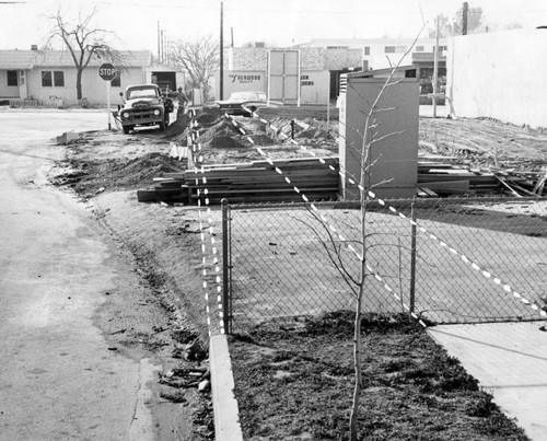 Construction blocks sidewalk area