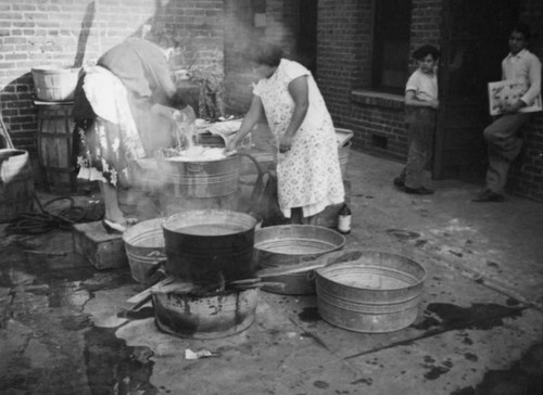 Washing in a north Broadway apartment courtyard