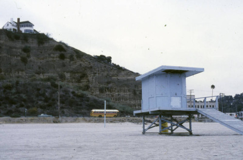 House on a cliff towering above Pacific Coast Highway, Santa Monica