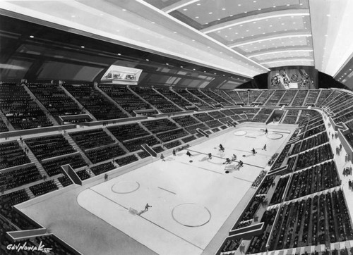 Architect's drawing of interior of Sports Arena