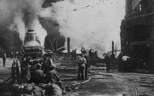 Postcard view of Los Angeles Times Building bombing