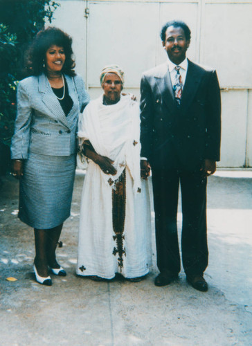 Berhanu Alula with mother and grandmother in Addis Ababa, Ethiopia