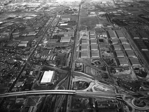 Aerial view of Central Manufacturing District, looking east