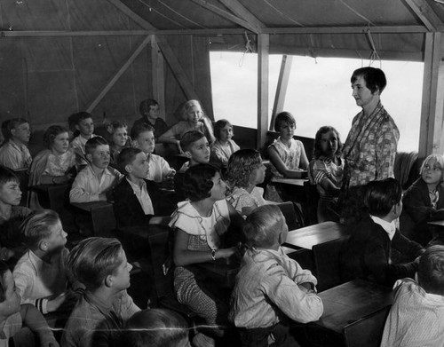 Tent classroom following earthquake