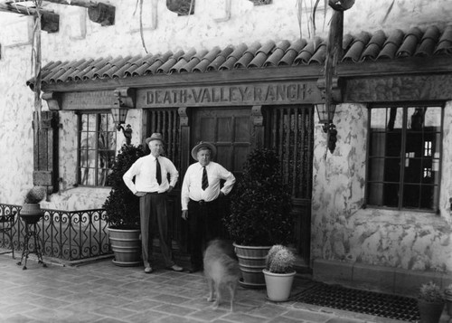 Albert Johnson and Scotty in front of Death Valley's Scotty's Castle