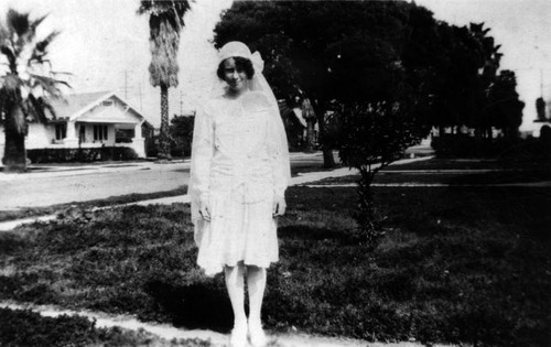 Young girl dressed for Confirmation Day