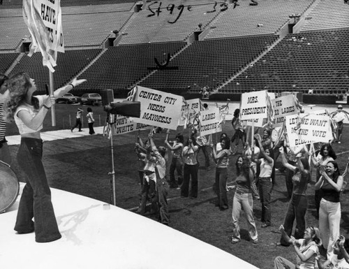 Rehearsing a women's sketch for the American Bicentennial pageant at Coliseum