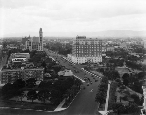 Aerial view of Hoover and Wilshire, view 2