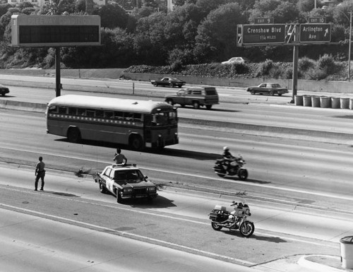 Olympic athletes' bus on freeway