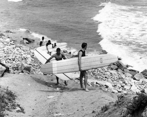 Surfers in Pacific Palisades