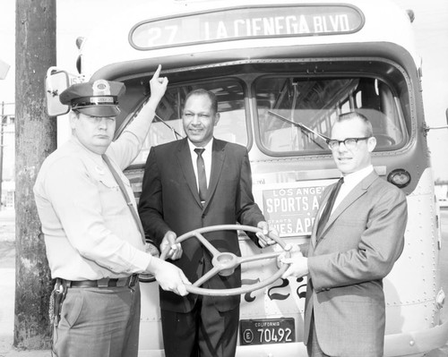 Tom Bradley visits La Cienega Blvd bus line 27