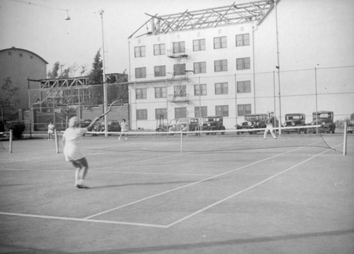 Playing tennis near United Artist Studios