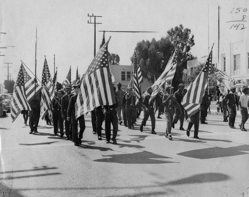 Boy Scouts act as color guards, Watts Festival