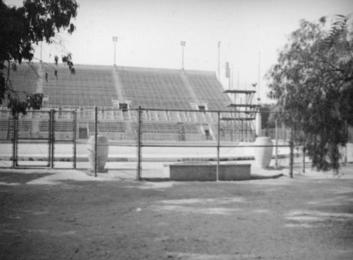 Los Angeles Swimming Stadium, fence and bleachers