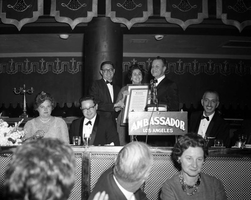 Mr. and Mrs. American Citizen of the Year award at the Cocoanut Grove nightclub