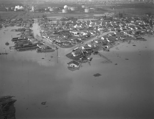 Aerial view of Carson flood area, Avalon Boulevard and 190th Street