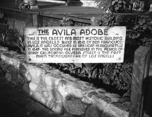 Sign on Avila Adobe