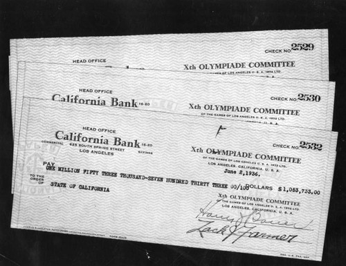 Payments received for the 1932 Olympic Games