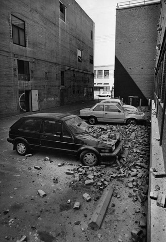 Automobiles damaged during earthquake