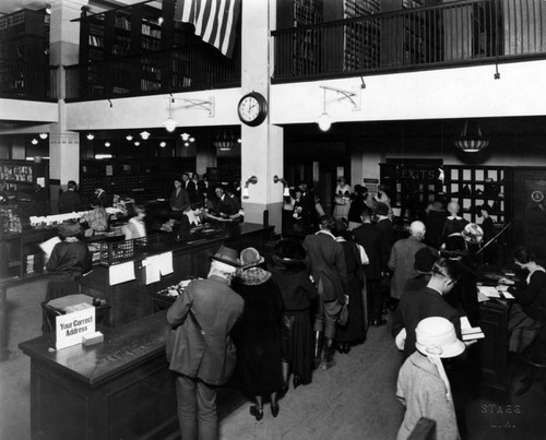 Library's charging, receiving, registration desk, Metropolitan Building