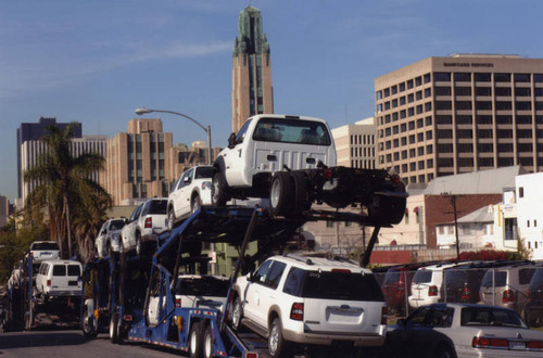 Car haulers on Sunset Place