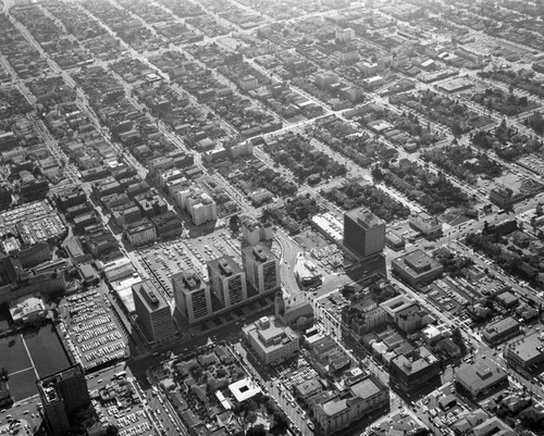 IBM and Tishman Buildings, Wilshire Blvd., looking southwest