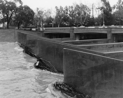 Debris abutment on the Los Angeles River