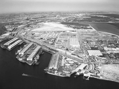 Los Angeles Harbor and Terminal Island, looking east