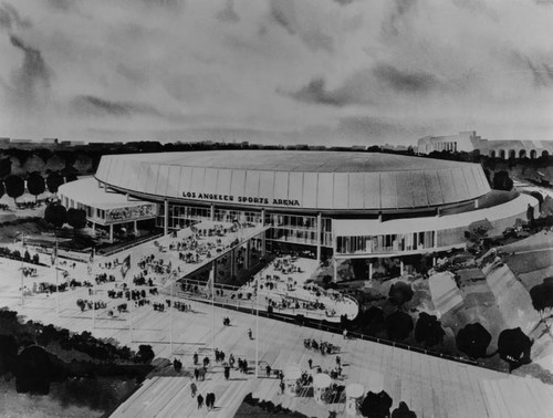 Drawing of the exterior of the Sports Arena