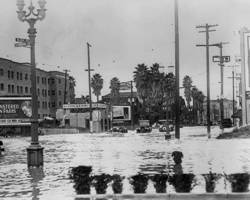 Flood waters covers street