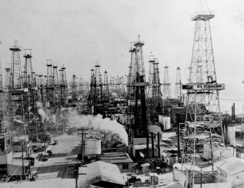 Oil derricks on an oil field