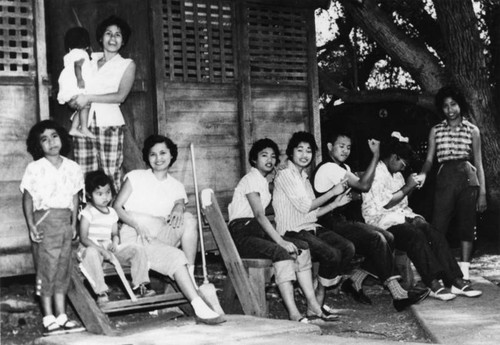 Group of campers relaxing at Camp Throne