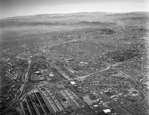 Aerial view of Central Manufacturing District, looking northwest