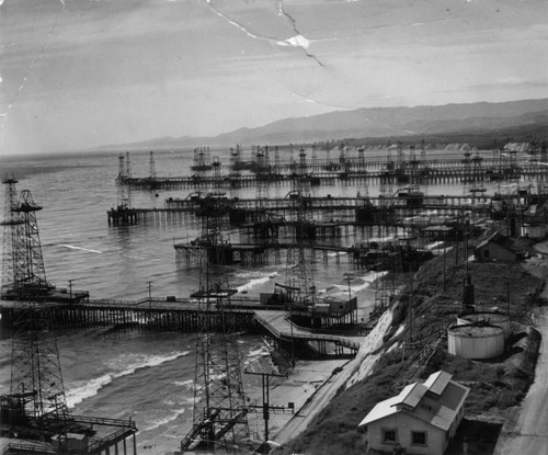 Drilling platforms along the shore