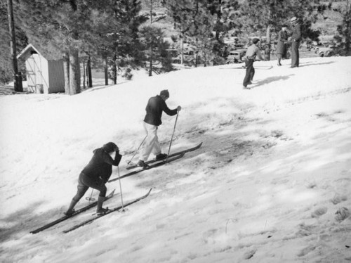 Big Pines Recreation Camp, skiing uphill