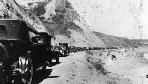 Automobiles parked along the coast in Malibu