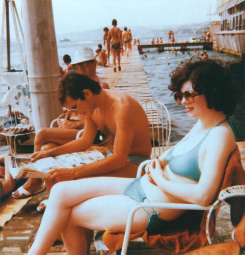 Couple relaxing at hotel resort on the Bosporus Strait in Turkey