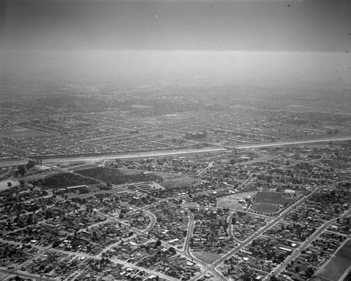 Downey, looking southeast, from across Rio Hondo