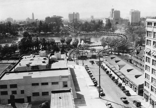 Plans to carry Wilshire Blvd. across Westlake Park