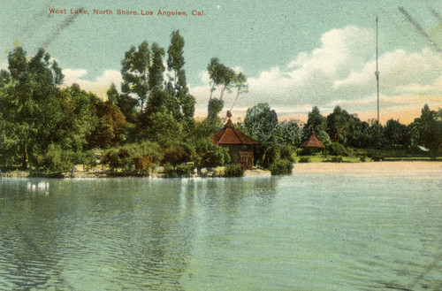 Postcard of West Lake, north shore