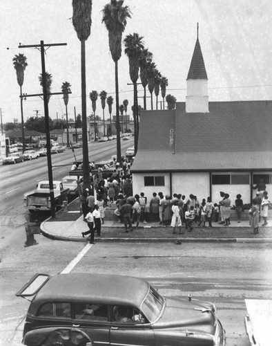Outside church after Watts Riots — Calisphere