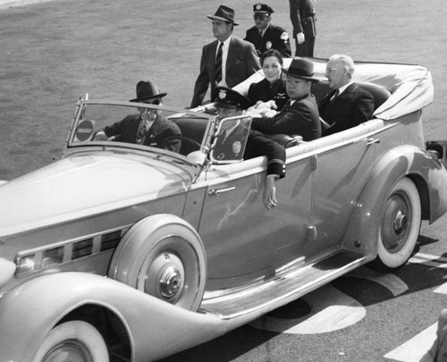 Mayor Bowron and Madame Chiang Kai-Shek in car